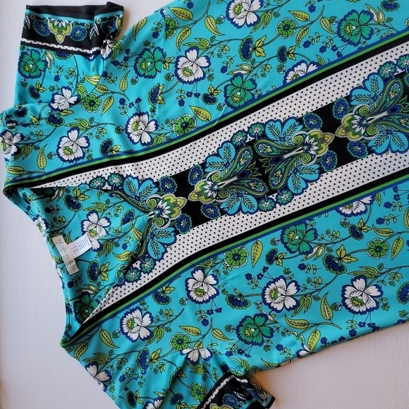 London Times Short Sleeve Blue Green Black Floral Paisley Polka-dot Dress 10 - Picture 1 of 6